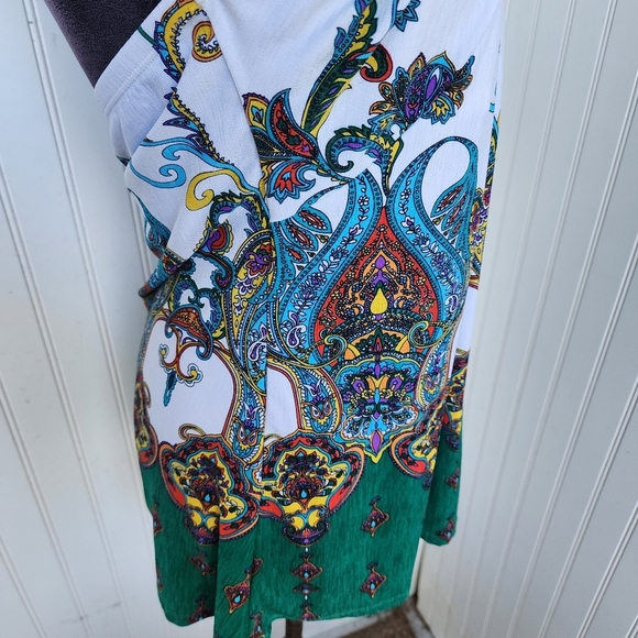 Silvers ute Halter  Jeweled Top Blouse Sleeveless Green White Paisley Chain Sz L - Picture 7 of 14